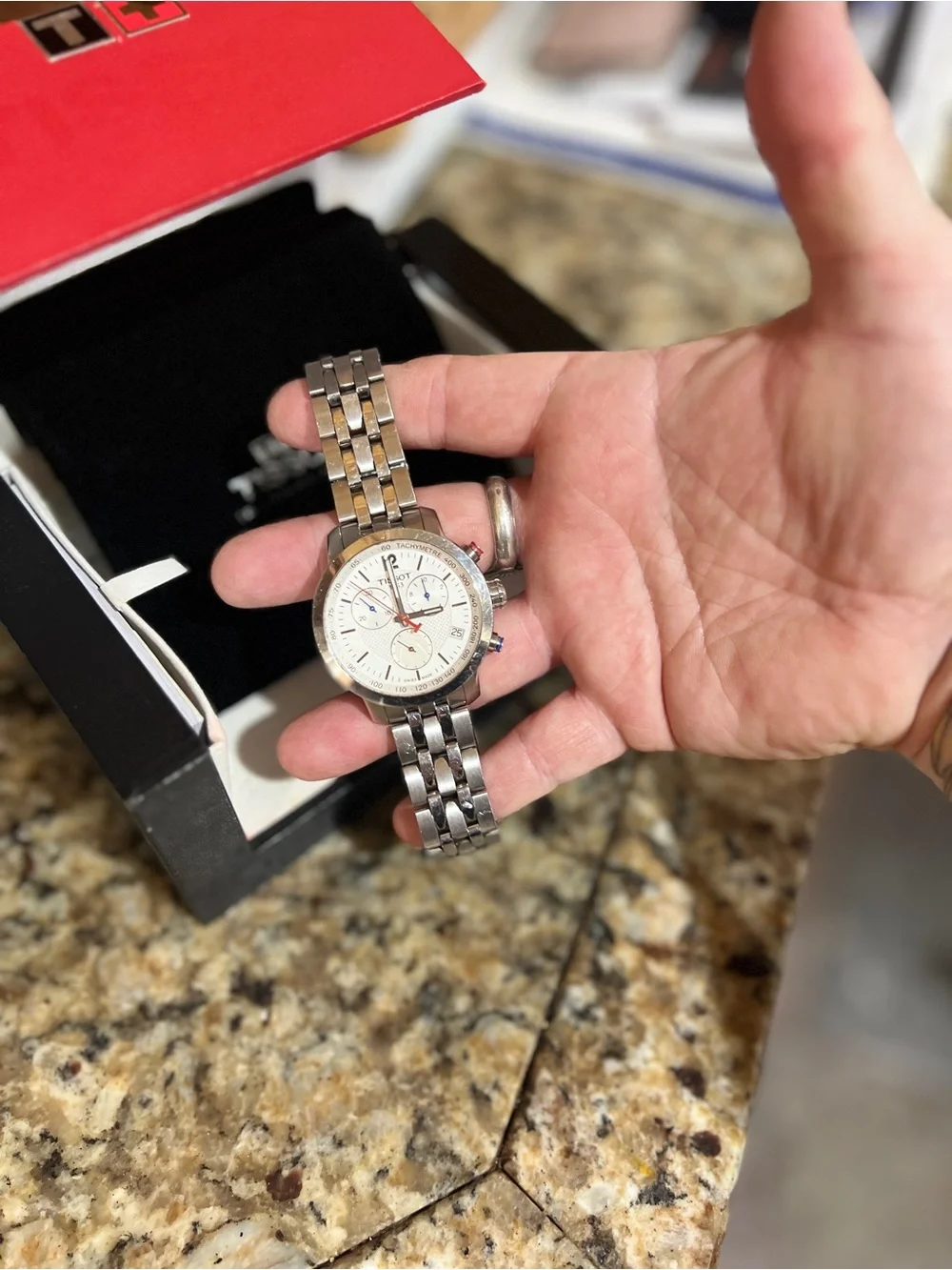 Tissot Silver Stainless Steel Chronograph Watch with White Dial